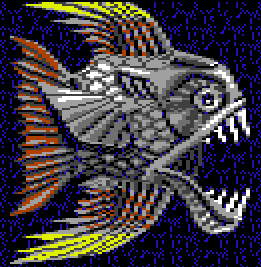 Der Riesenpiranha spuckt kleine Fische aus<br />(Level 2-1; Mitte des Levels)